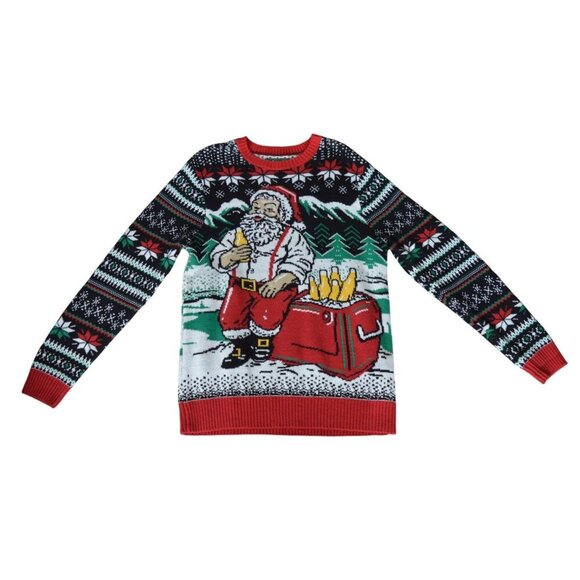 The Ugly Sweater Co Ugly Christmas Sweater Santa Drinking Beer Men's Size Medium - Picture 10 of 10
